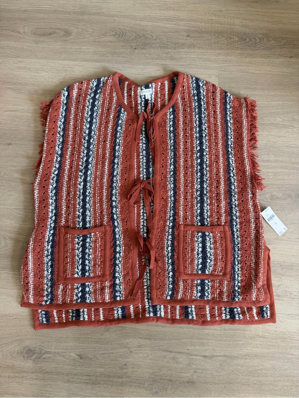 Pilcro Rust, Navy & Cream Striped Knit Cardigan Vest